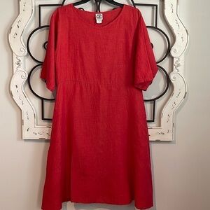 EUC CTC CAROL TURNER COLLECTION  100% LINEN MIDI DRESS RED SIZE SMALL